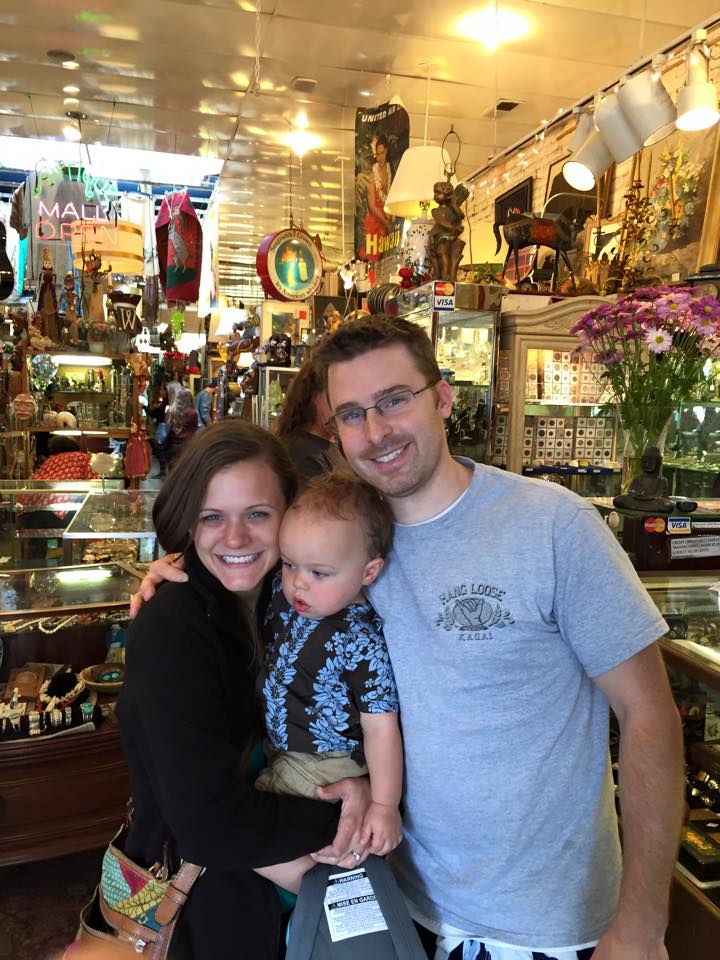 Parents with baby in store