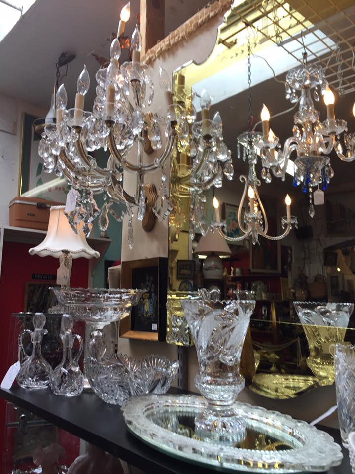 Chandelier and other glass items
